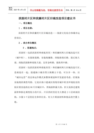滨涯村片区和滨廉村片区旧城改造项目建议书91452807