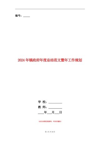 2024年镇政府年度总结范文暨年工作规划