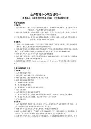生产管理中心职位说明书