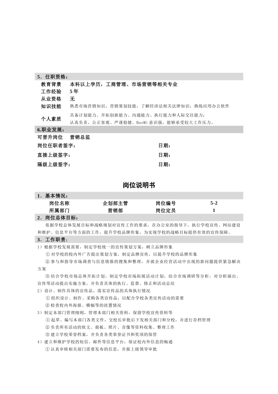 营销部岗位职责说明书_第3页