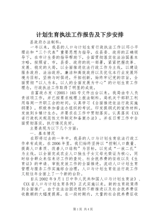 计划生育执法工作报告及下步安排