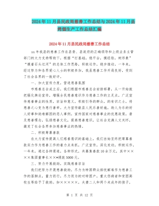 2024年11月县民政局慈善工作总结与2024年11月县烤烟生产工作总结汇编