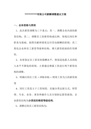 某某公司薪酬调整建议方案