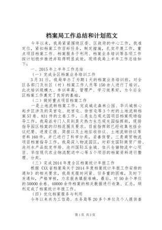 档案局工作总结和计划范文