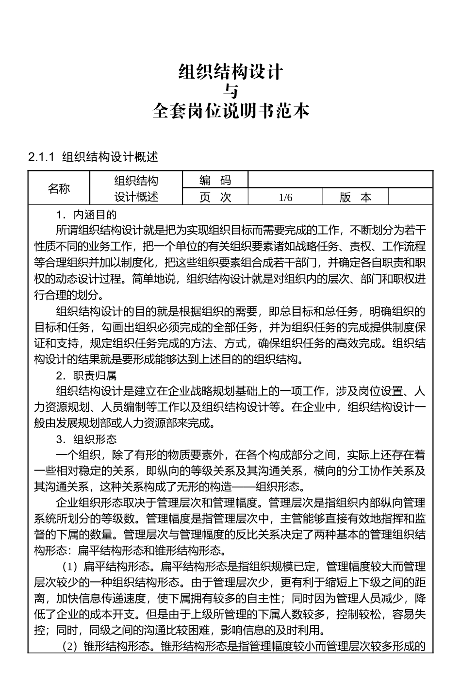 组织结构设计与全套岗位说明书范本(139)_第1页