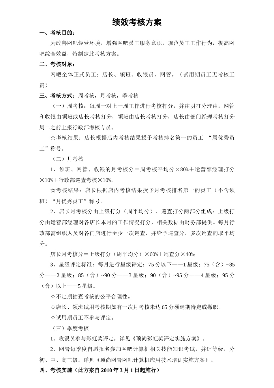 网吧绩效考核方案_第1页