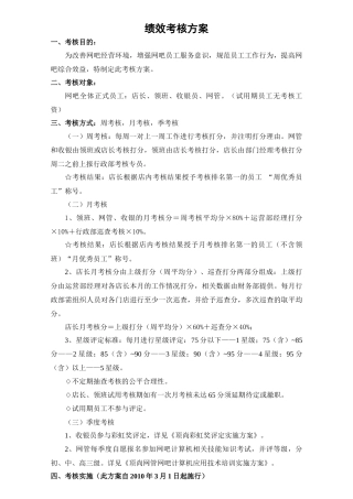 网吧绩效考核方案
