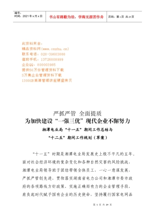 湘潭电业局“十一五”期间工作总结与工作规划
