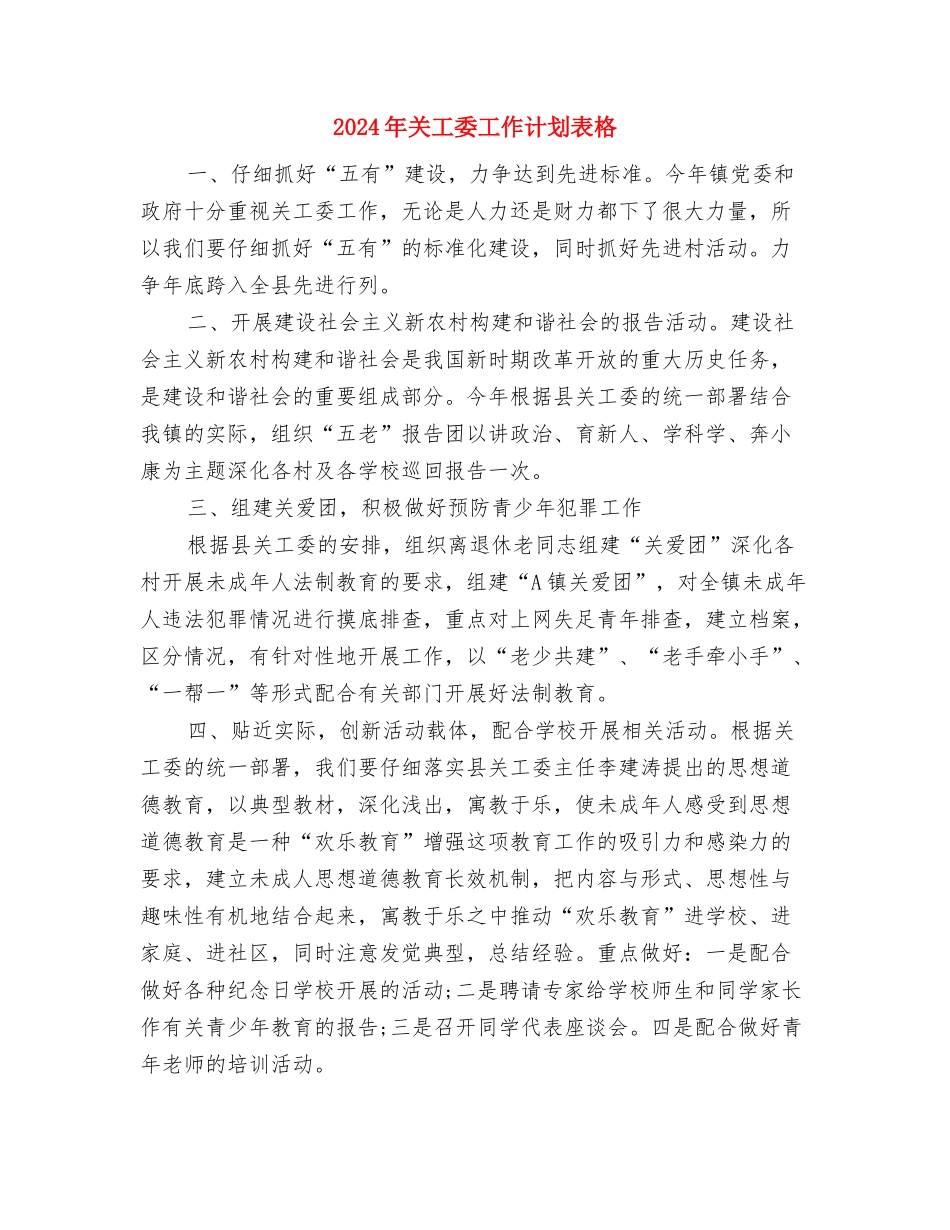 2024年关工委工作计划范文与2024年关工委工作计划表格汇编_第3页