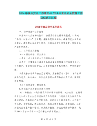 2024年食品安全工作意见与2024年食品安全教育工作总结范文汇编