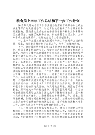 粮食局上半年工作总结和下一步工作计划