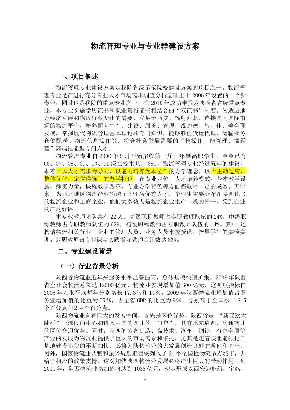 物流管理专业与专业群建设方案_第1页