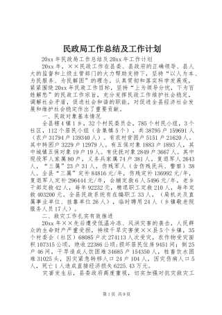 民政局工作总结及工作计划