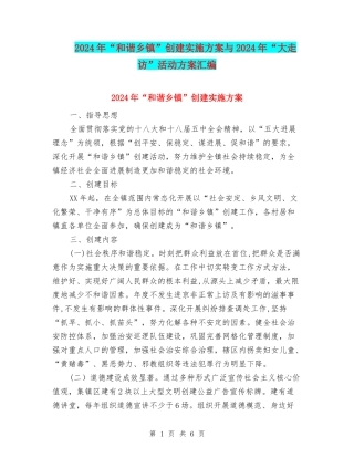 2024年“和谐乡镇”创建实施方案与2024年“大走访”活动方案汇编