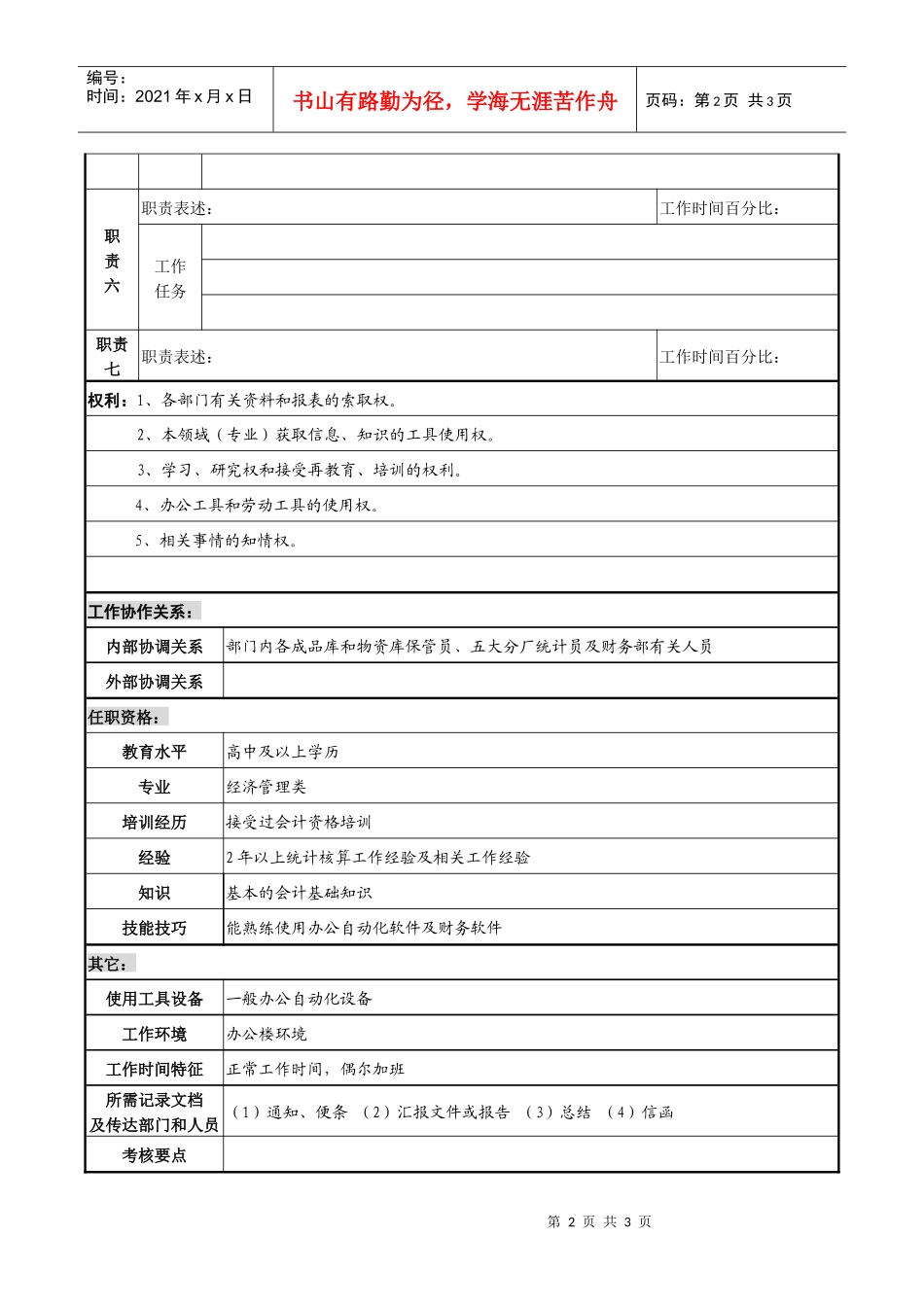 物流企业统计核算员职务说明书_第2页