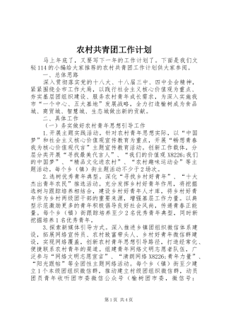 农村共青团工作计划