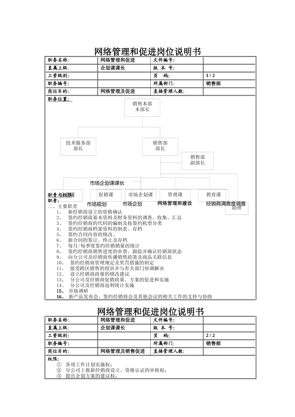 网络管理和促进岗位说明书_第1页