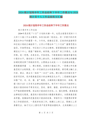 2024统计划局半年工作总结和下半年工作要点与2024统计员个人工作总结范文汇编