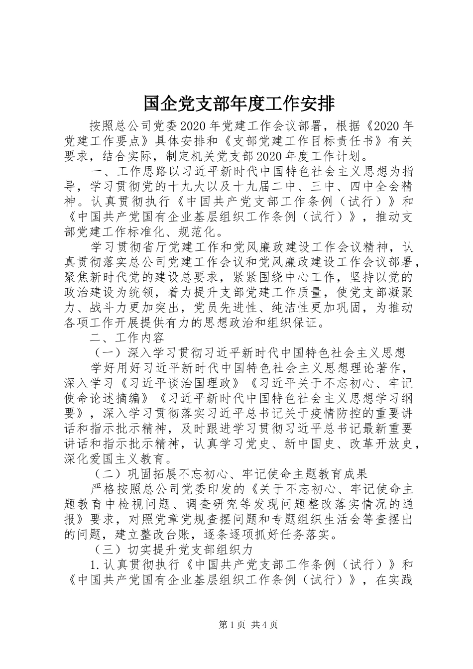 国企党支部年度工作安排_第1页