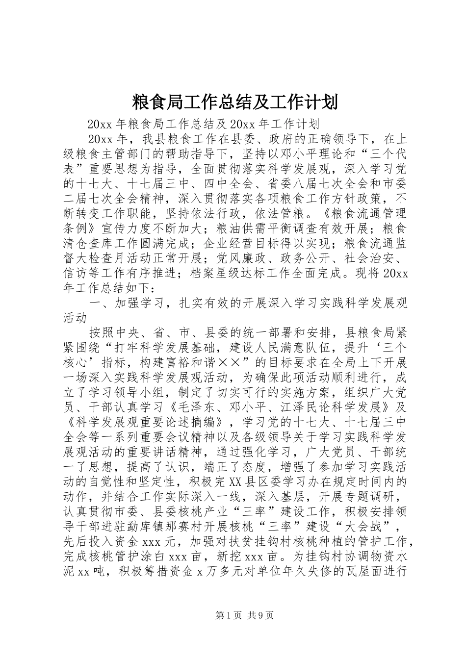 粮食局工作总结及工作计划_第1页