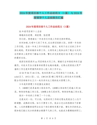 2024年度项目部个人工作总结范文与2024年度领导个人总结报告汇编