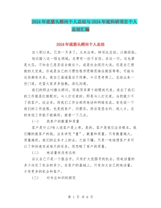 2024年底猎头顾问个人总结与2024年底科研项目个人总结汇编
