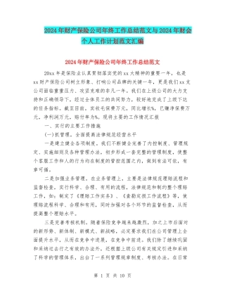 2024年财产保险公司年终工作总结范文与2024年财会个人工作计划范文汇编
