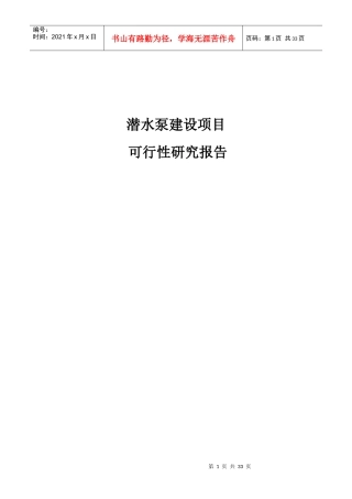 潜水泵建设项目可行性研究报告