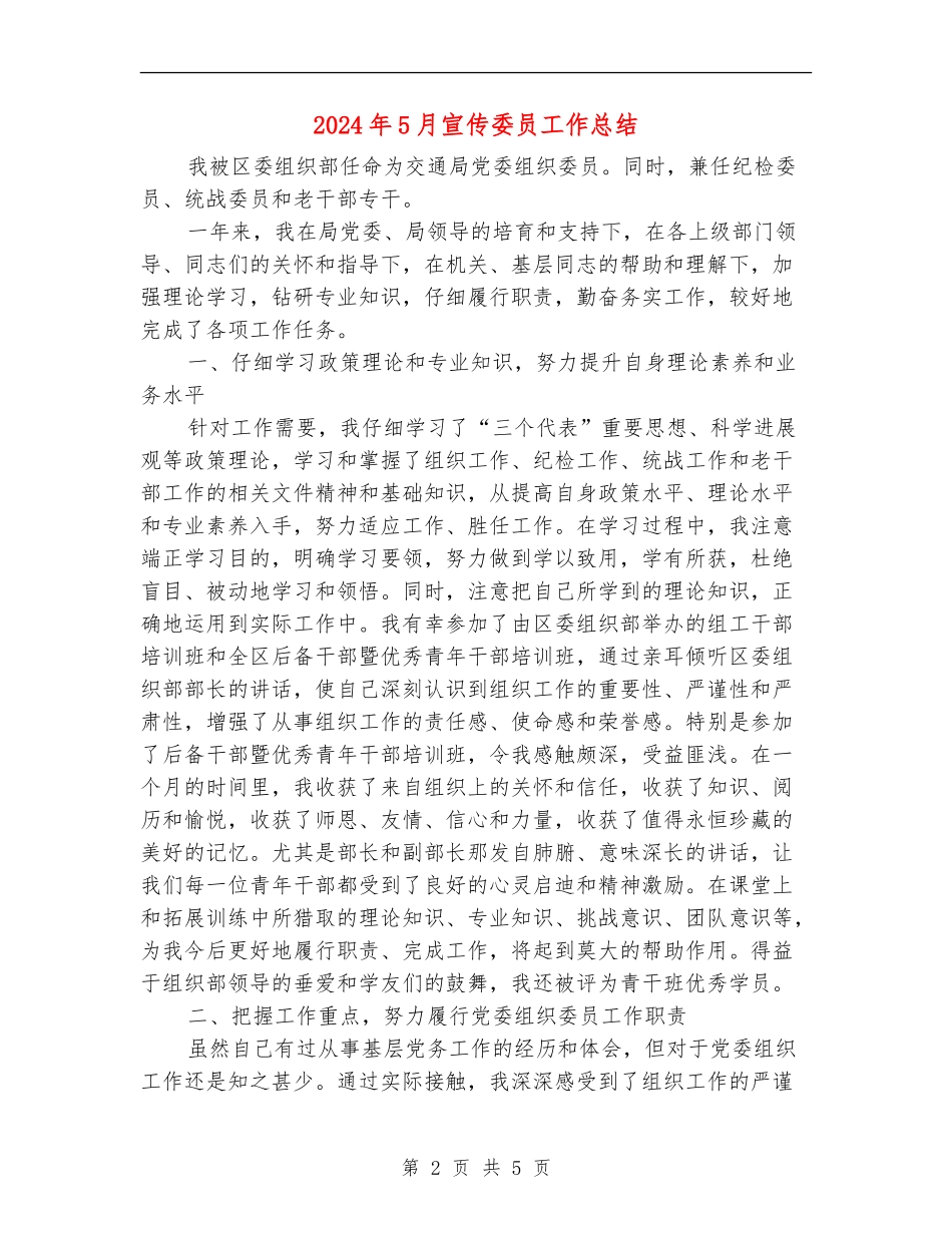 2024年5月宣传委员工作总结_第2页