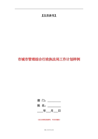 市城市管理综合行政执法局工作计划样例