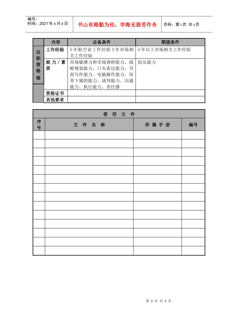 物流公司商务发展经理职位说明书及关键绩效标准_第3页