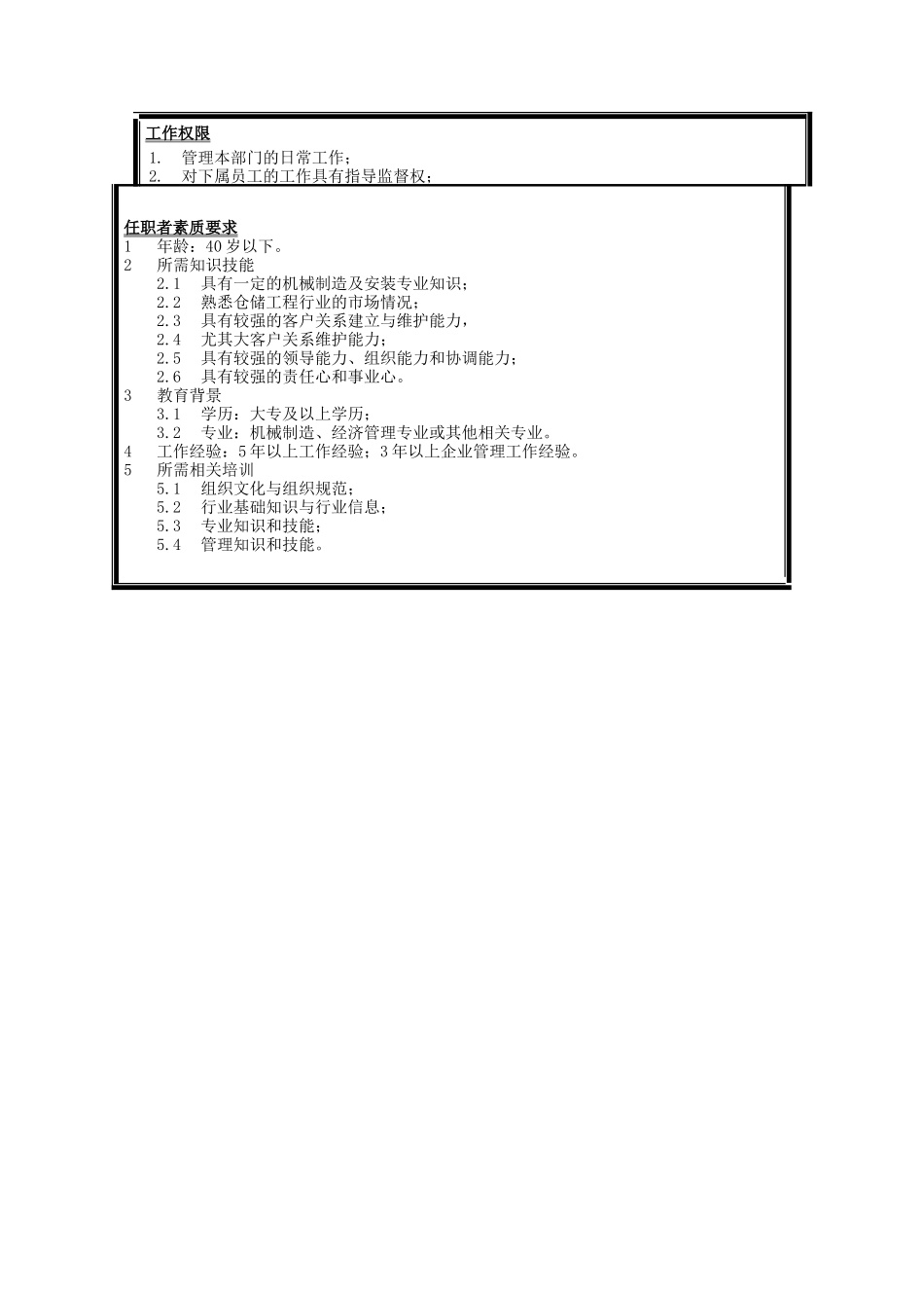 仓储工程公司营销部经理岗位说明书_第2页