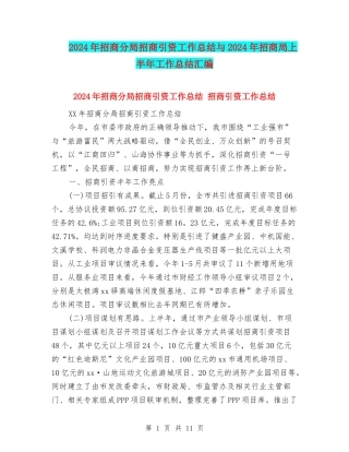 2024年招商分局招商引资工作总结与2024年招商局上半年工作总结汇编