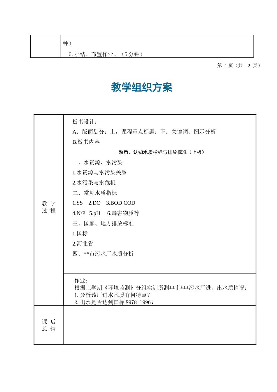 水污染控制工程教学组织方案_第2页