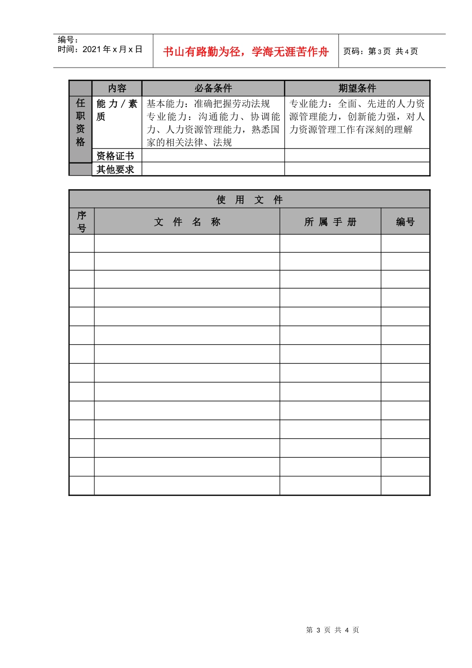 物流公司人力资源部经理职位说明书及关键绩效标准_第3页