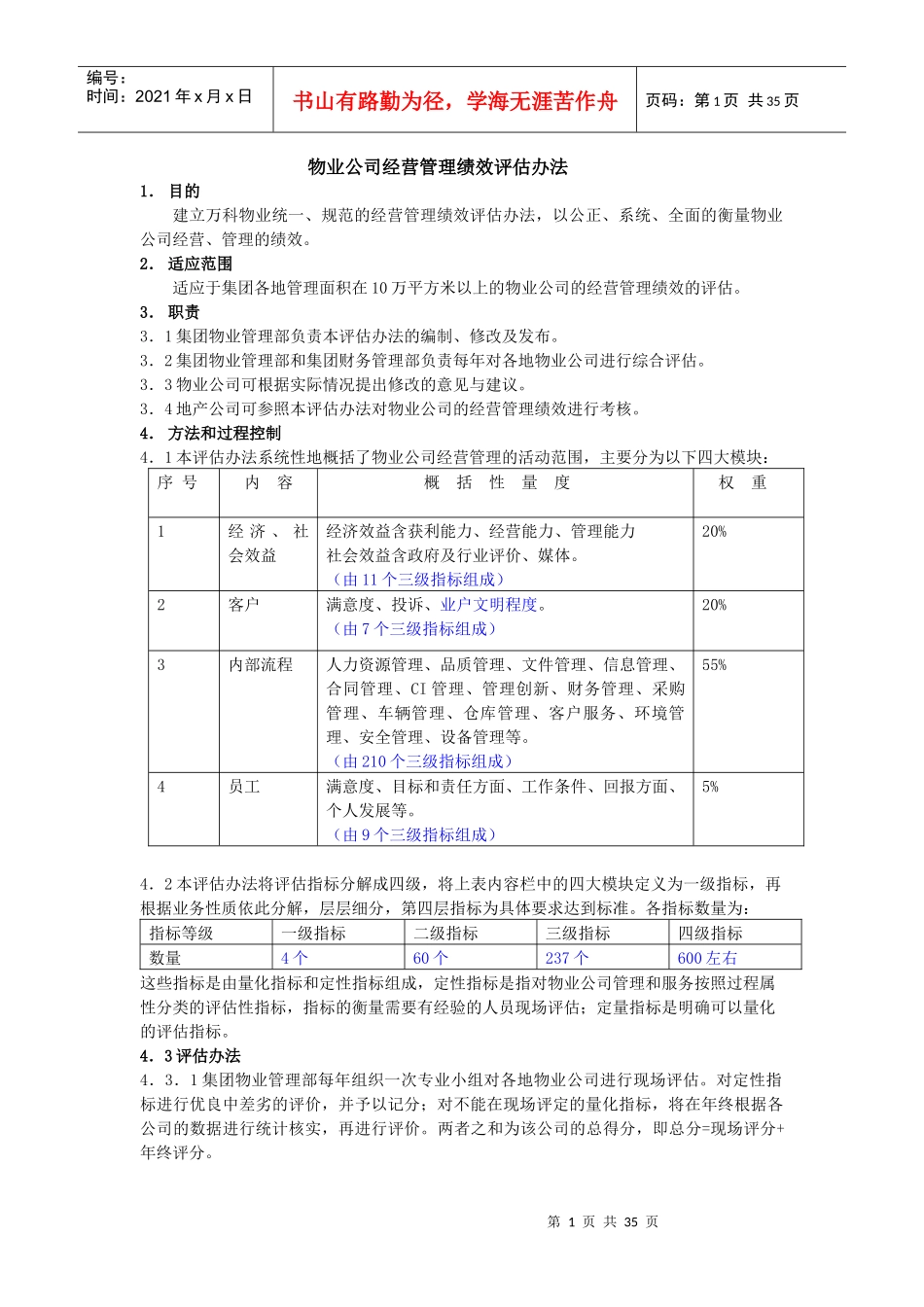 物业公司经营管理绩效评估办法_第1页