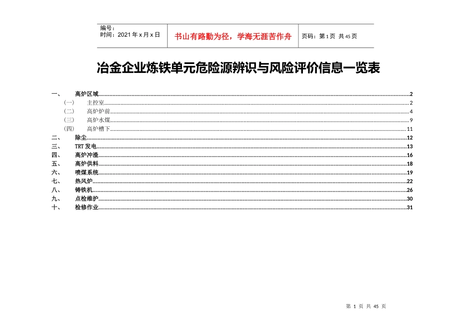 炼铁危险源辨识与风险评价信息表(03)_第1页