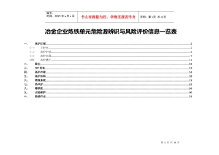 炼铁危险源辨识与风险评价信息表(03)