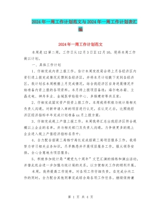 2024年一周工作计划范文与2024年一周工作计划表汇编