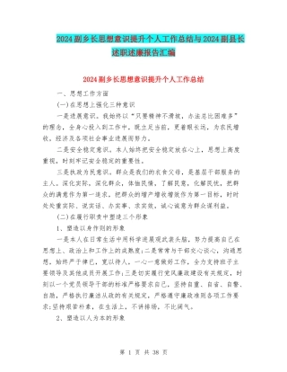 2024副乡长思想意识提升个人工作总结与2024副县长述职述廉报告汇编