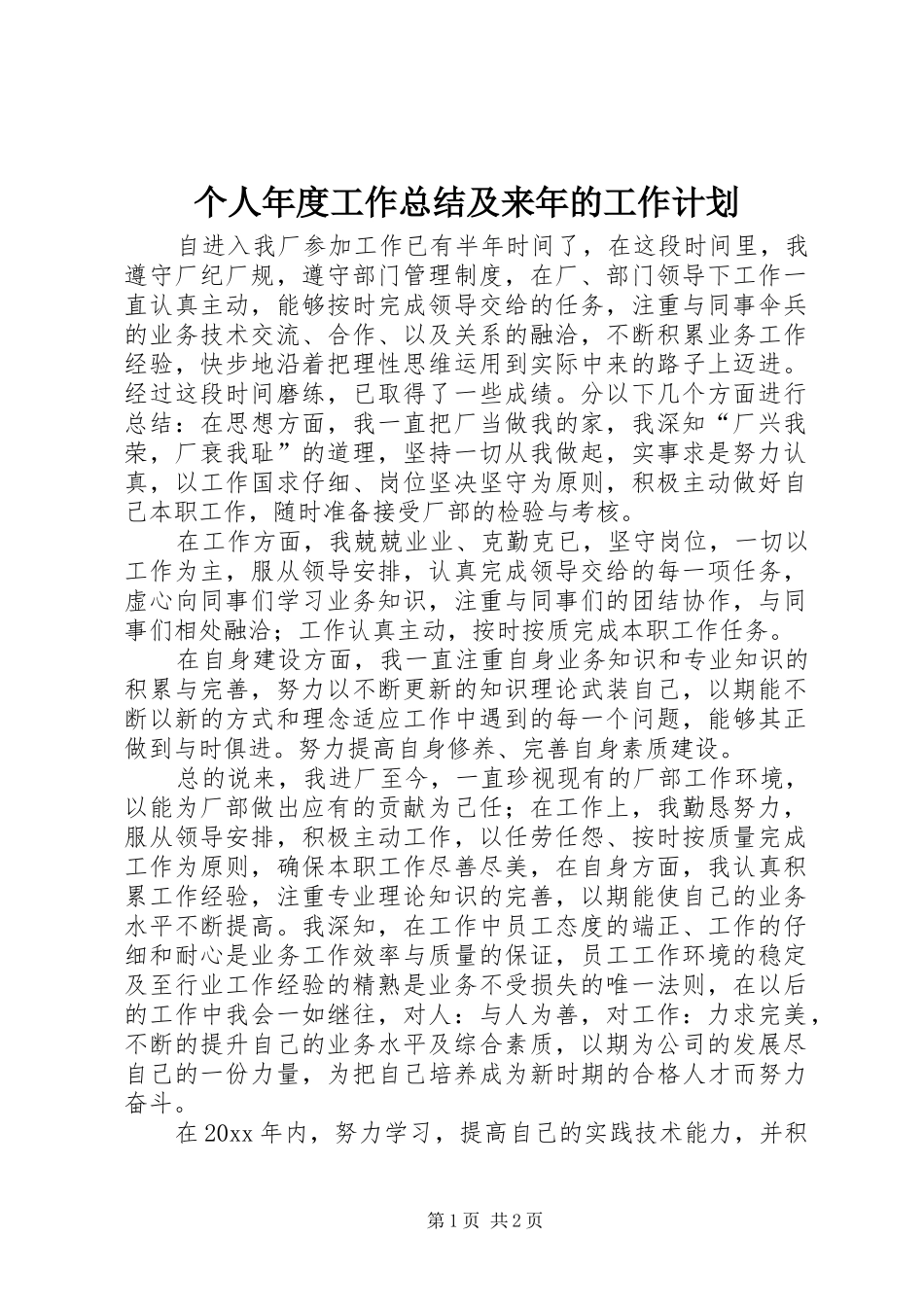 个人年度工作总结及来年的工作计划_第1页