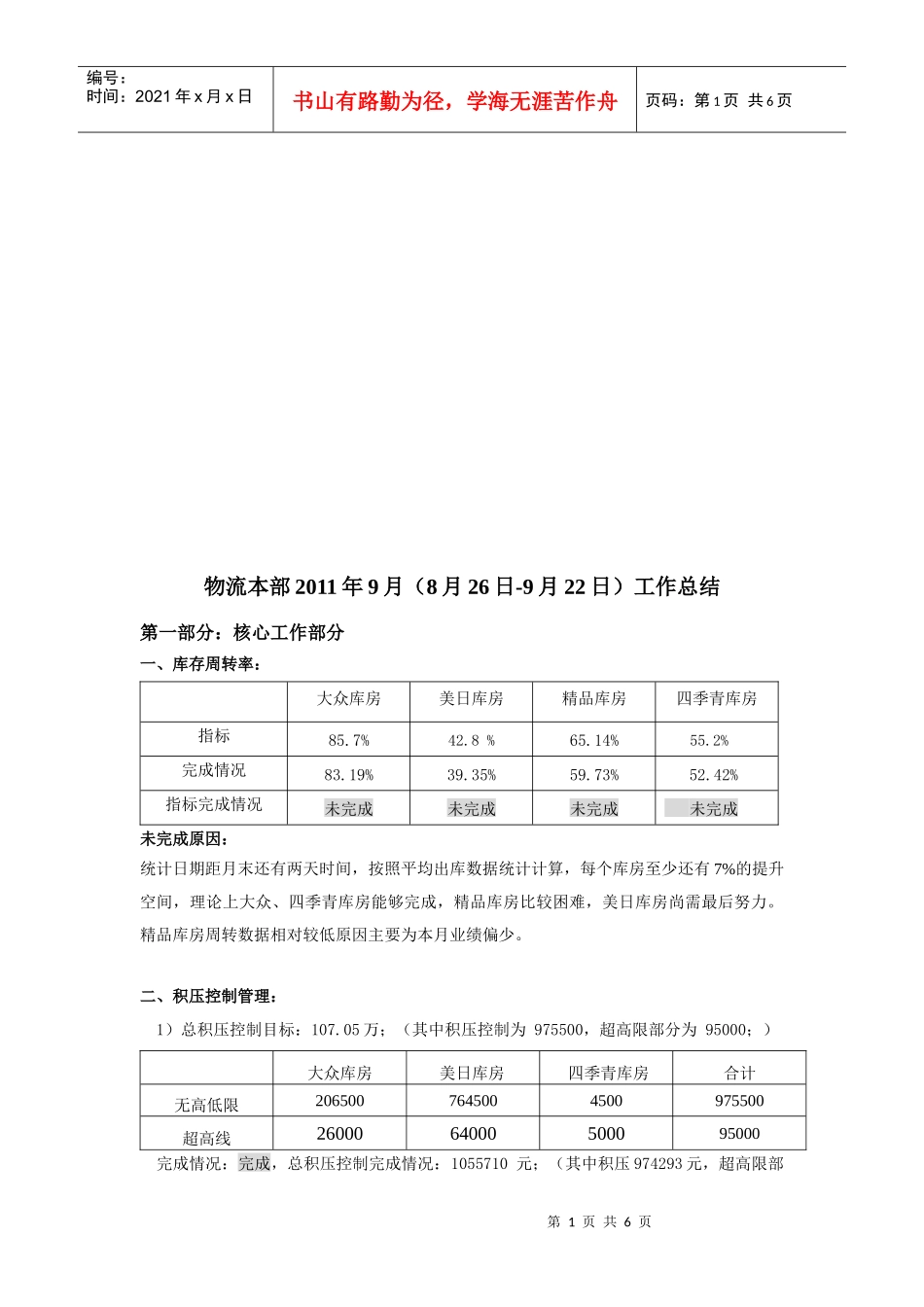 物流本部月份工作总结_第1页