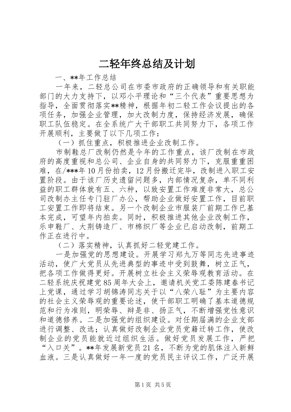 二轻年终总结及计划_第1页