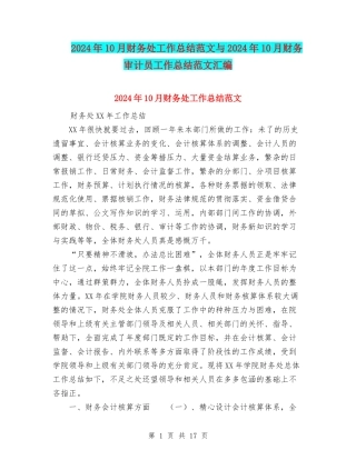 2024年10月财务处工作总结范文与2024年10月财务审计员工作总结范文汇编
