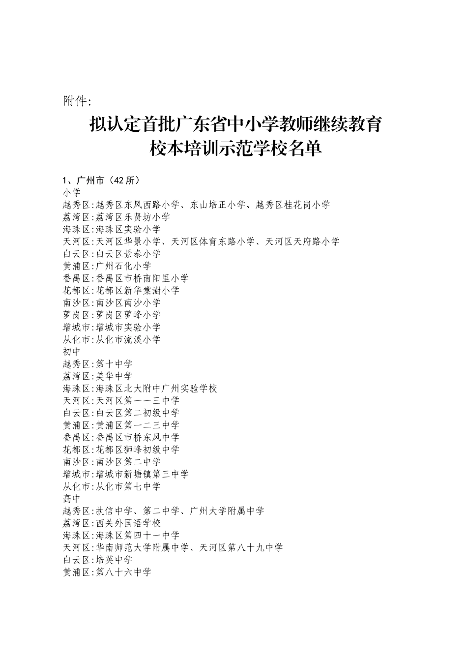 首批广东省中小学教师继续教育校本培训示范学校评选结果的公示_第1页