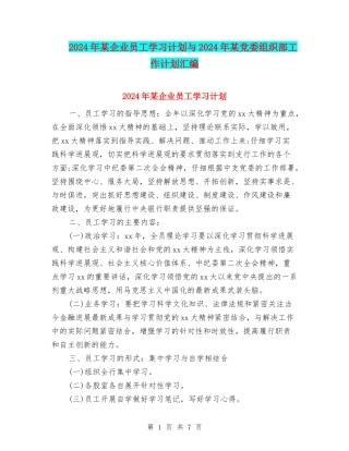 2024年某企业员工学习计划与2024年某党委组织部工作计划汇编