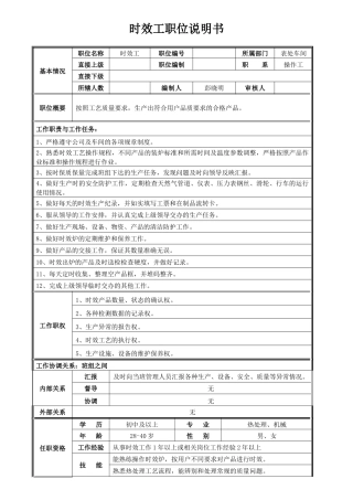 时效工职位说明书