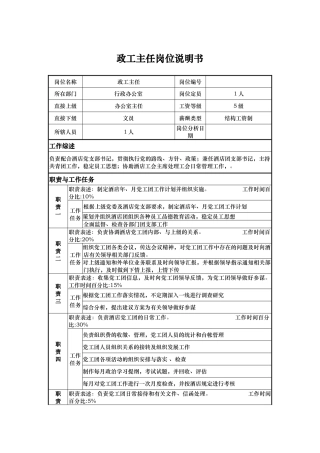 政工主任岗位说明书