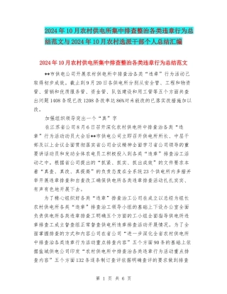2024年10月农村供电所集中排查整治各类违章行为总结范文与2024年10月农村选派干部个人总结汇编