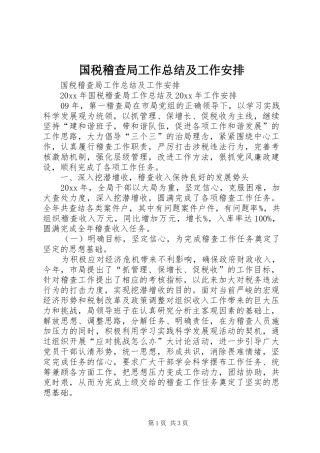 国税稽查局工作总结及工作安排